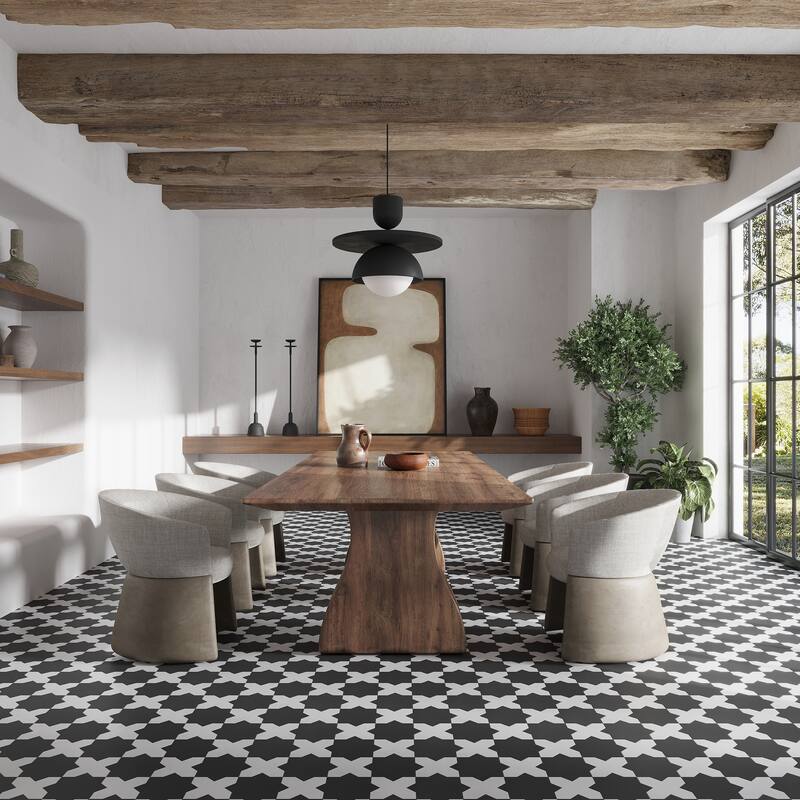 Seville 7" Star with 5" Cross Matte Porcelain Wall and Floor Tile (10.62 sq ft/case) - 68 Pack - White/Black