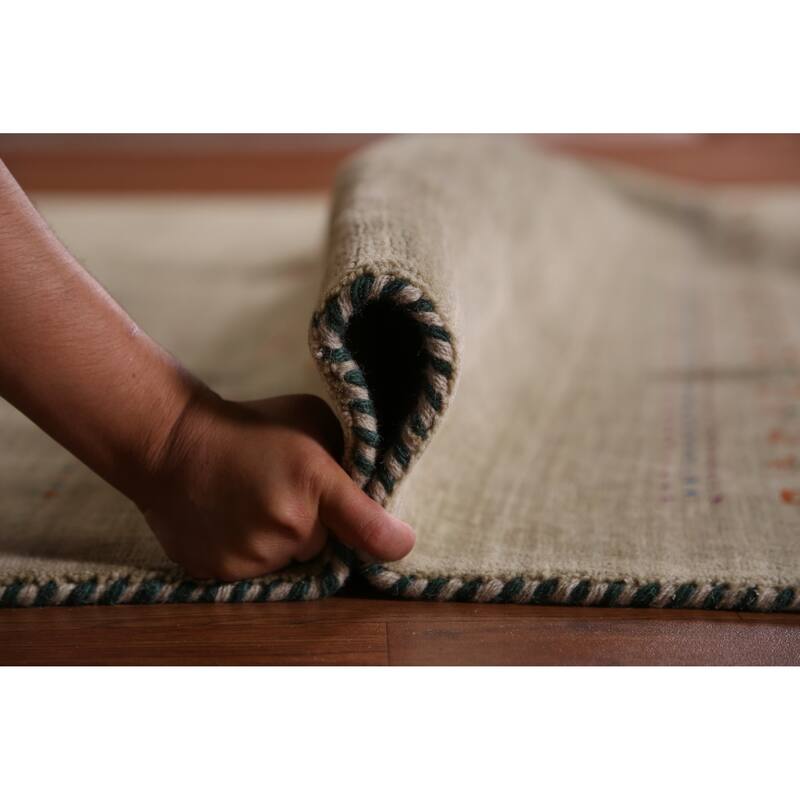 Hand Knotted Oriental 100% Wool Carpet Tribal Tribal Beige & Ivories Gabbeh Area Rug - 9' 8'' X 8' 1''