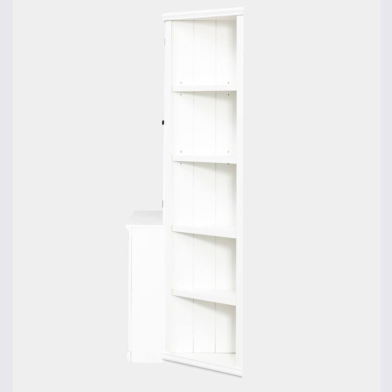 2x 75.25'' Tall Display Cabinets with Two Triangle-Sided Bookshelves-105.5'' Wide Retro Style Wall Unit Featuring Glass Doors.