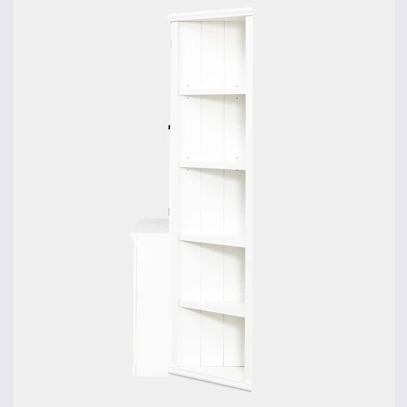 75.25'' Tall Display Cabinet with Two Triangle-Sided Bookshelves - 69.25-Inch Wide Retro Style Wall Unit Featuring Glass Doors.
