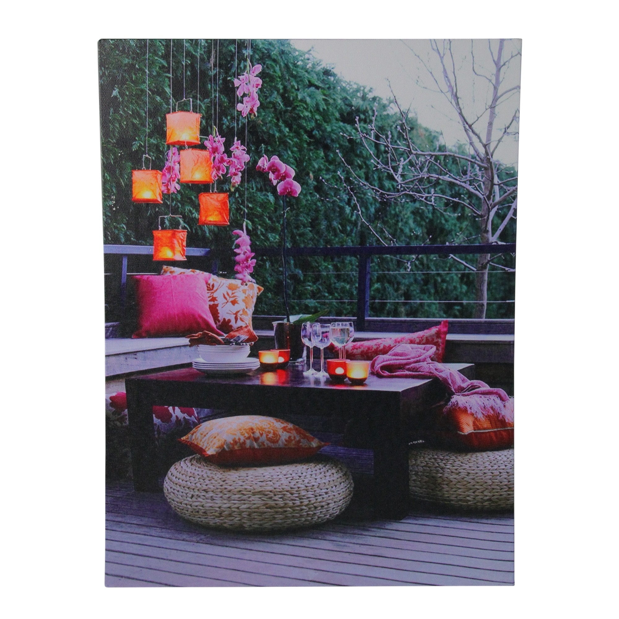 Shop Led Lighted Pink Orchid And Candle Lantern Patio Party Scene