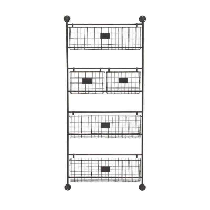 Metal Suspended Wire Basket 5 Slot Magazine Rack Holder with Label Slot - Black - Roche River Decor - Black - 27"W, 61"H