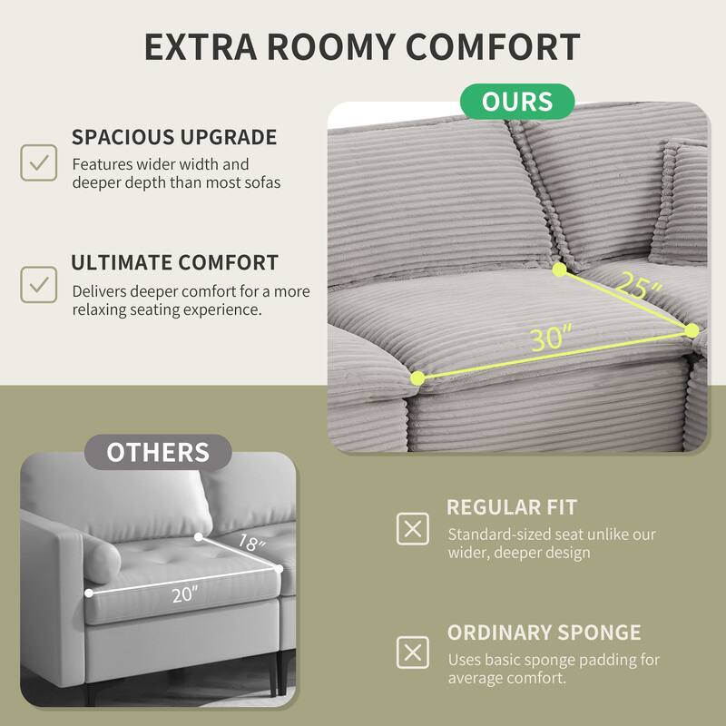 U Shaped Modular Sectional Sofa with Ottomans, Oversized Corduroy Upholstered Cloud Sofa, Fully Compressed 6 Seat Sofa