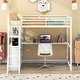 preview thumbnail 2 of 12, White Twin Size Metal Wood Loft Bed with Desk and Shelves, Two Built-in Drawers