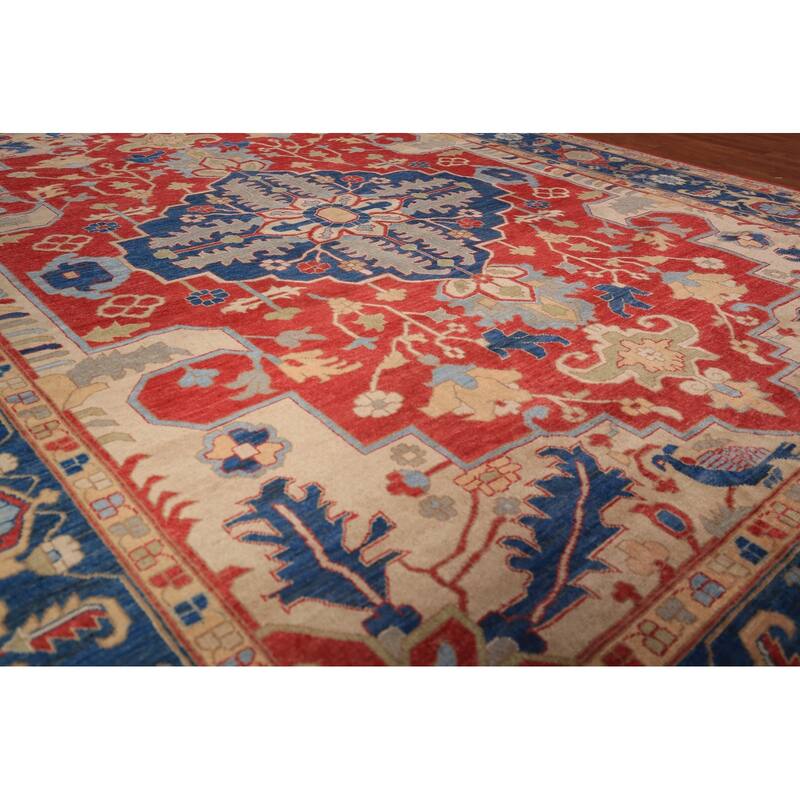 Heriz Serapi Vegetable Dye Area Rug Handmade Wool Carpet - 9'1" x 12'0"