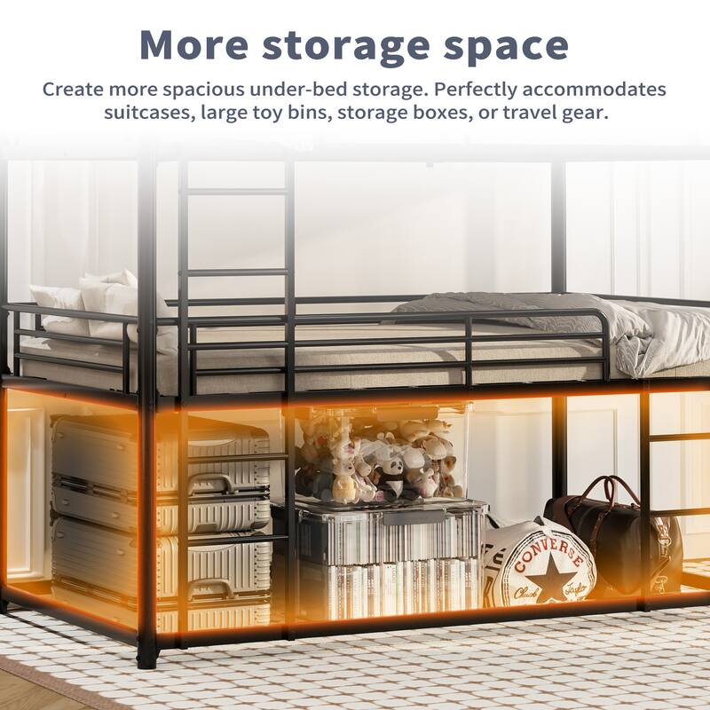 Twin Over Twin Over Twin Metal Triple Bunk Bed with Safety Rails, Non-Slip Ladder, Space Saving Design