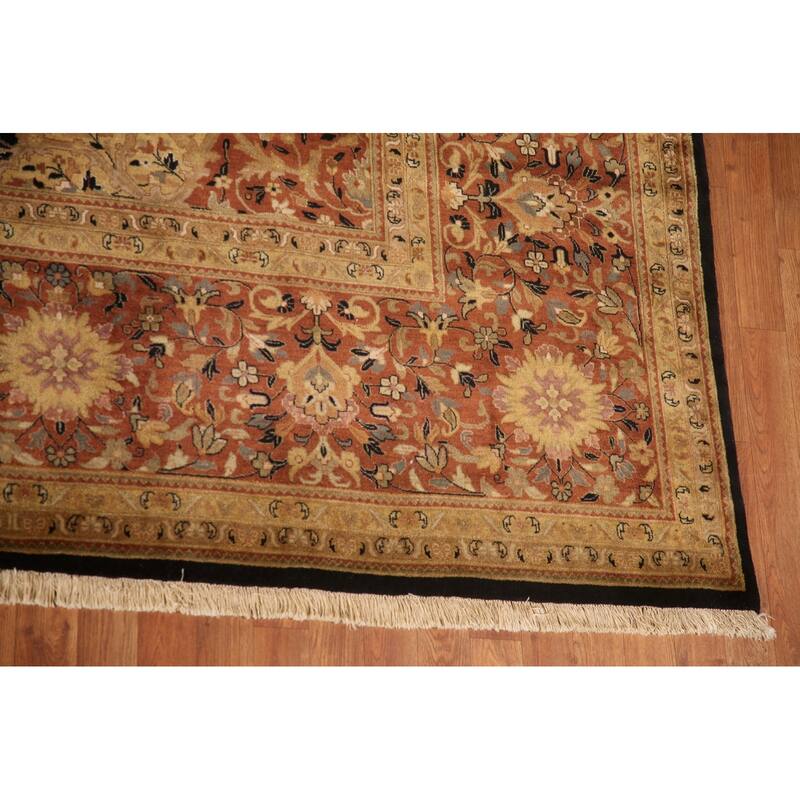 Hand Knotted Oriental 100% Wool Carpet Traditional Floral Black Kashan Area Rug - 18' 0'' X 12' 2''