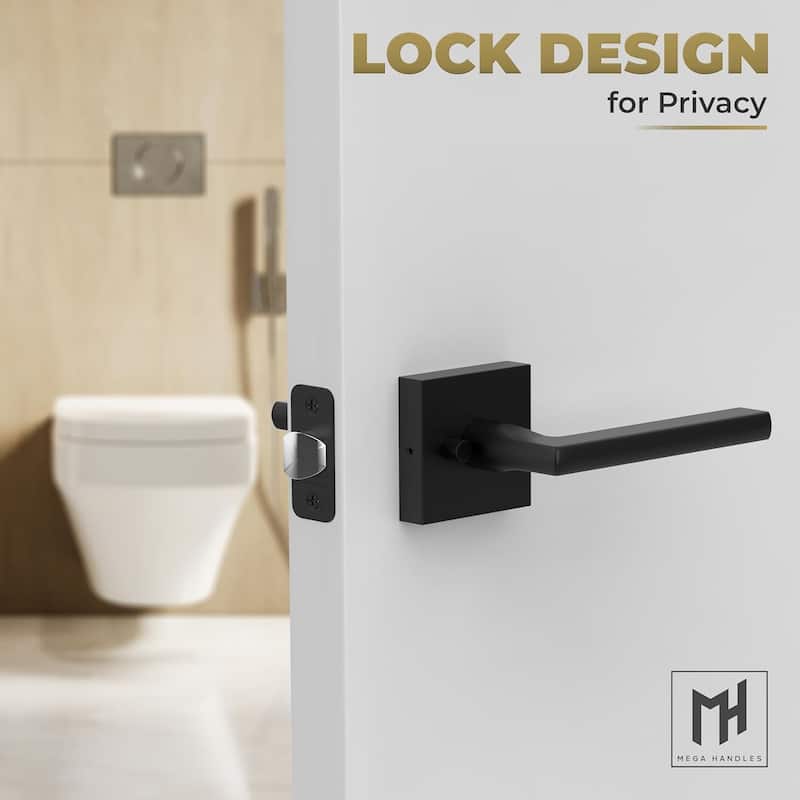 Mega Handles PRIME Privacy Flat Interior Door Lever for Hallway, Closet, and Bathroom I Reversible Keyless Door Lock