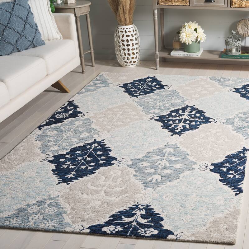 SAFAVIEH Handmade Ebony Afifa Modern & Contemporary Wool Rug - 8' x 10' - Blue/Ivory