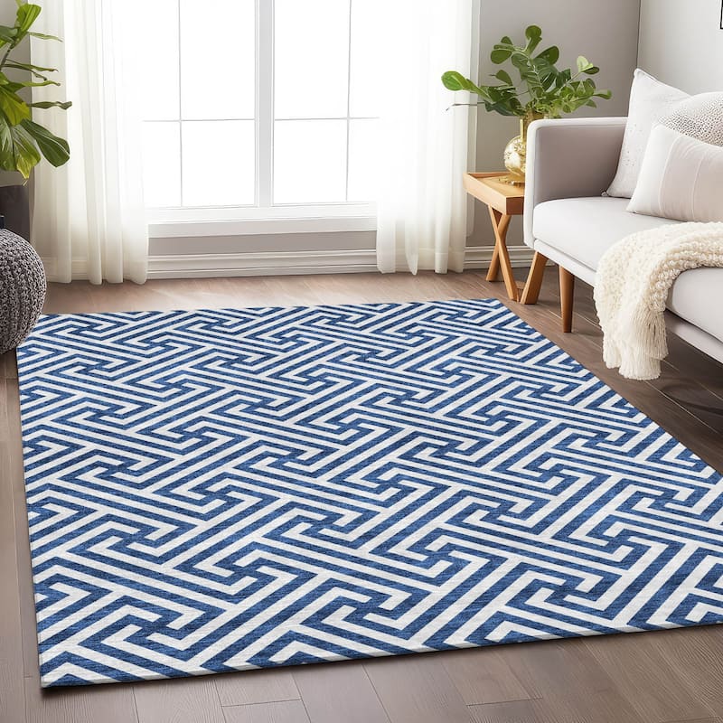 Premium Washable Super Soft Modern Geo Mayfield Rug - Blue - 3' x 5' - Rectangle