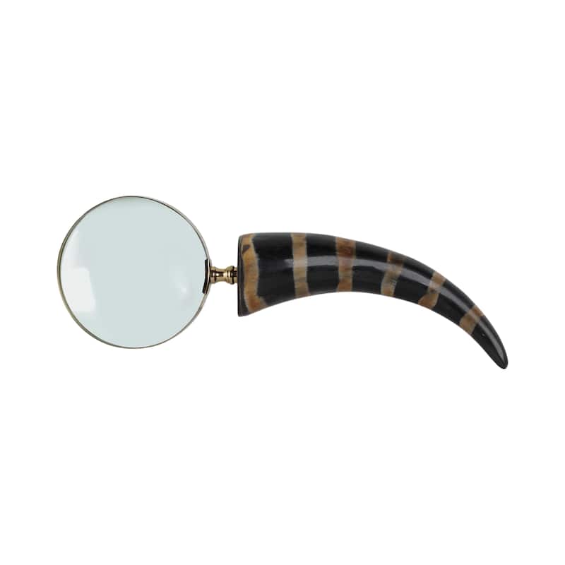 Glass Buffalo Horn Magnifying Glass Modern Casual Style - 2" Black - 11" x 4" x 2"
