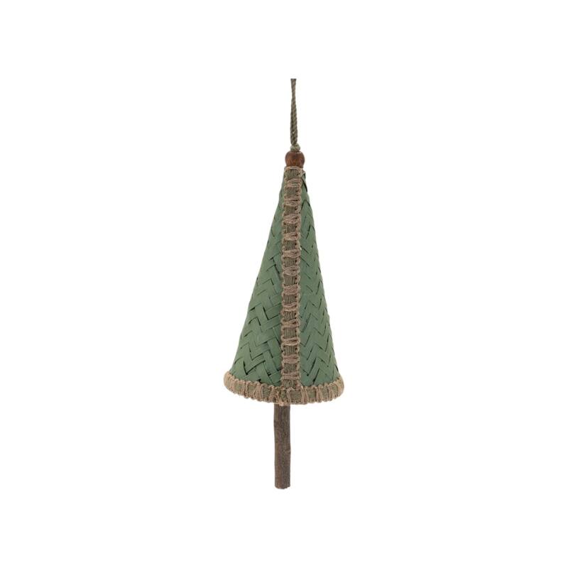 HomeRoots Set of Four Green And Natural Woven Bamboo Christmas Tree Shaped Ornaments