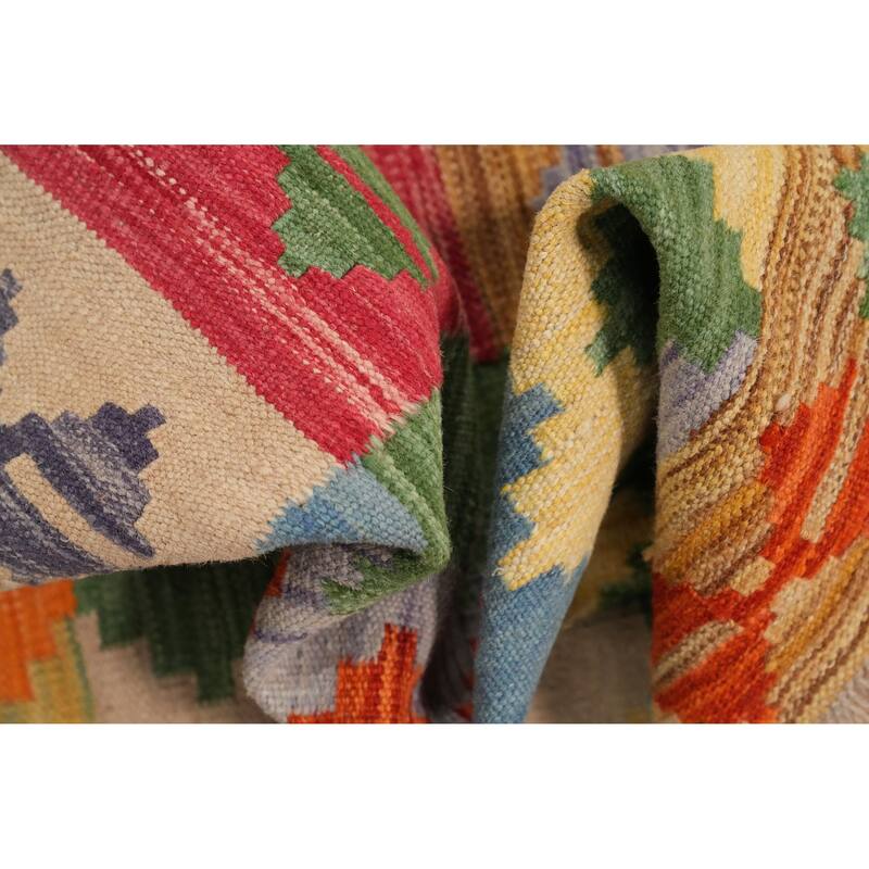 Hand Woven Oriental 100% Wool Carpet Southwestern Modern Multi-Colored Kilim Area Rug - 8' 3'' X 5' 1''