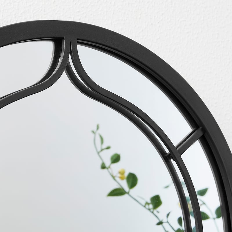 Glitzhome 33"H Modern Arched Black Metal Decorative Wall Mirror Bathroom Living Room - 33"