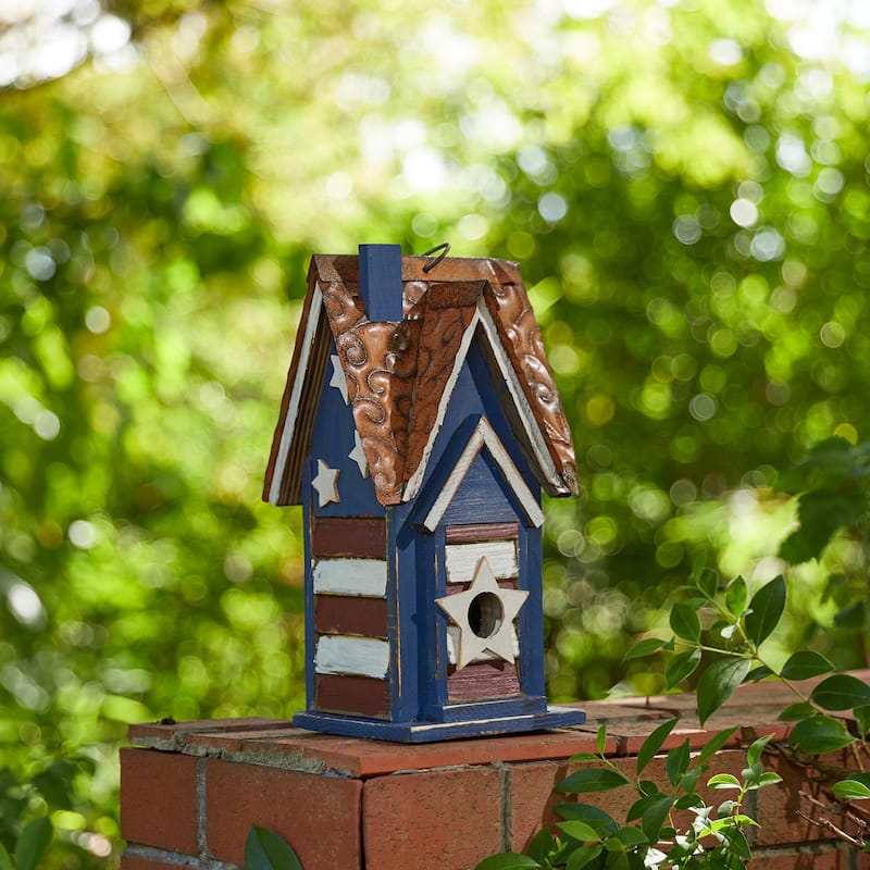 Glitzhome 12.25"H Distressed Solid Wood Outdoor Garden Birdhouse