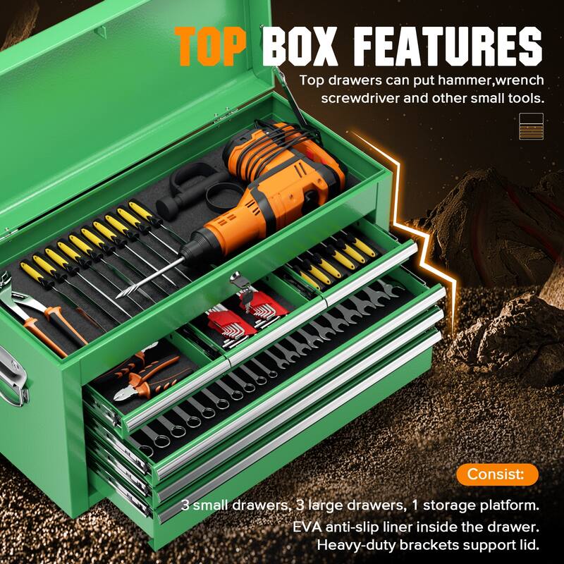 8-Drawer 2 in 1 Rolling Tool Chest Cabinet Garage Storage Toolbox with Detachable Top Tool Box and Universal Lockable Wheels