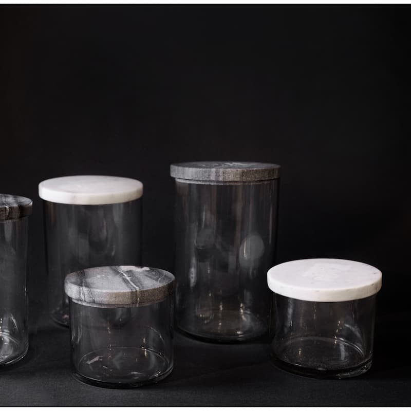 Glass Canister w/ White Marble Lid 3H - A