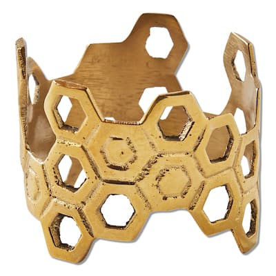 Gold Brass Honey Comb Napkin Ring, 1.9L x 1.9W x 1.5H inches