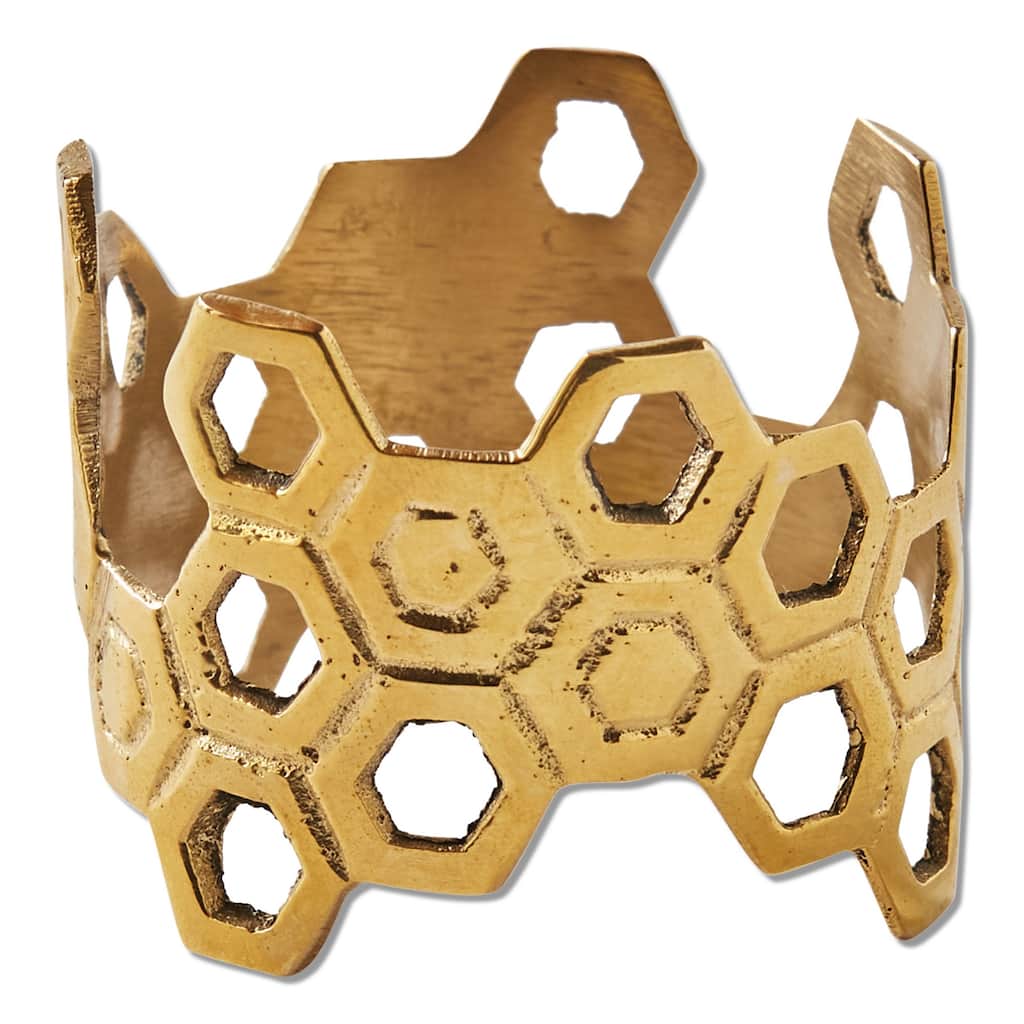 Gold Brass Honey Comb Napkin Ring, 1.9L x 1.9W x 1.5H inches