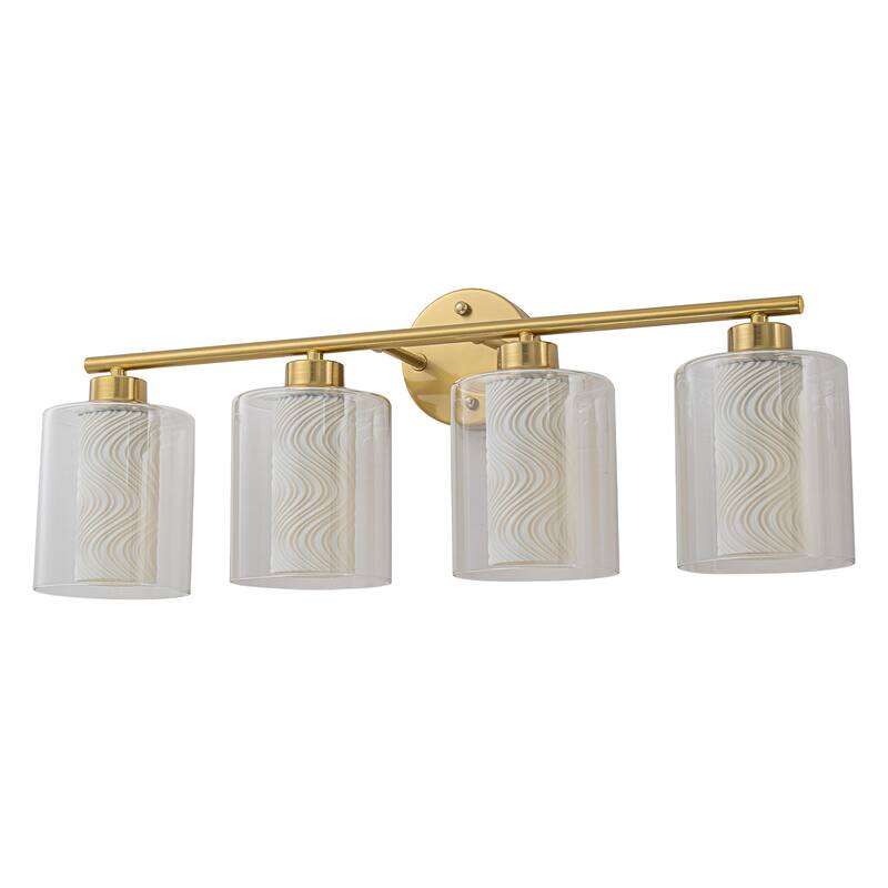 Modern Gold Vanity Light with Double Cylinder Shades Bathroom