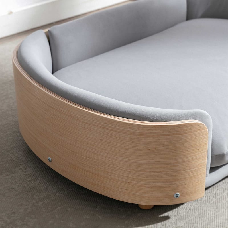 Dog Bed Pet Sofa With Solid Wood legs and Bent Wood Back, Velvet Cushion, Large Size