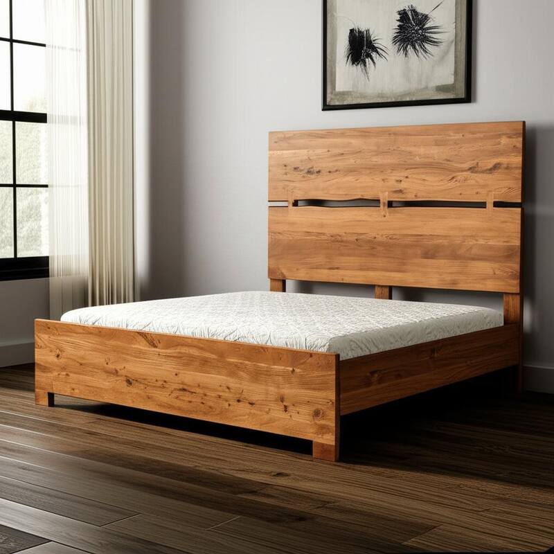 HomeRoots Brown Live Edge Bow Joint Solid Wood King Bed Frame - King