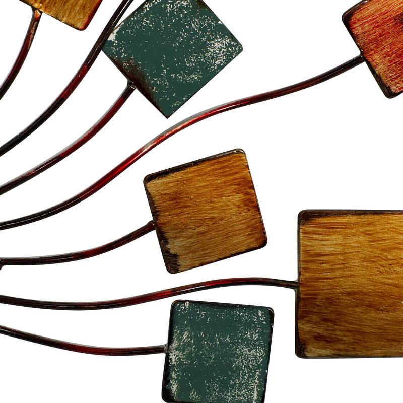 Multi Colored Metal Wire Sunburst Home Wall Decor with Square Shaped Accents