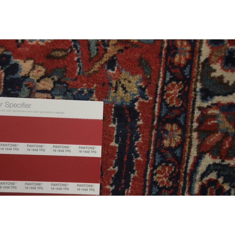 Hand Knotted Oriental 100% Wool Carpet Traditional Floral Navy Blue & Blues Kashan Area Rug - 14' 2'' X 10' 0''