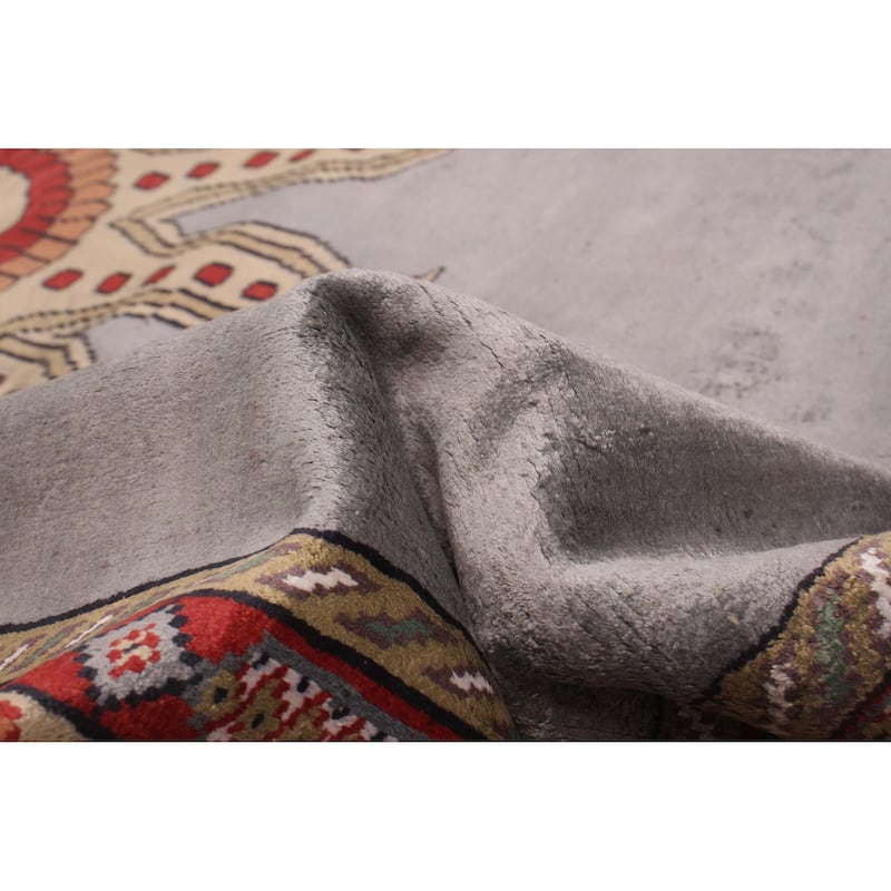 ECARPETGALLERY Hand-knotted Kashmir Grey Silk Rug - 4'10 x 7'0