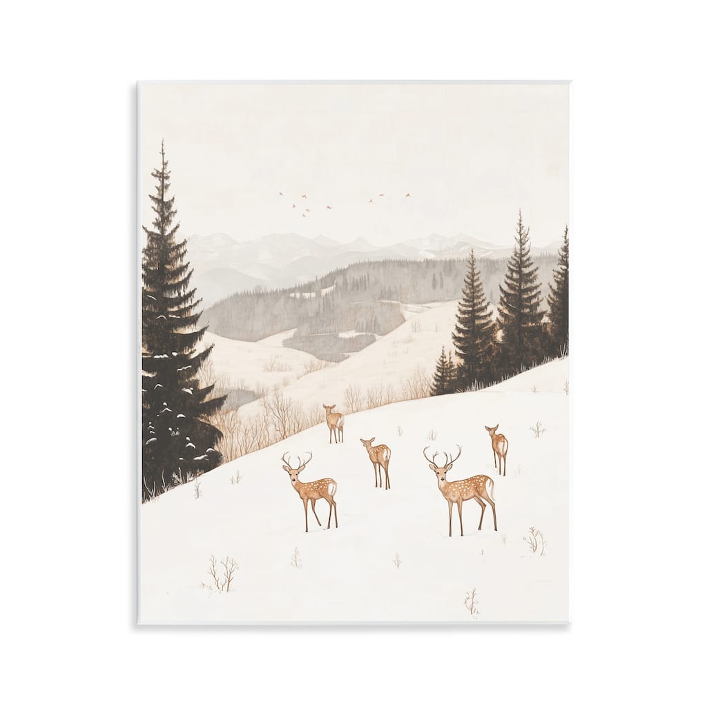 Stupell Winter Deer Mountain View Wall Plaque Art Design By Arlington Prints