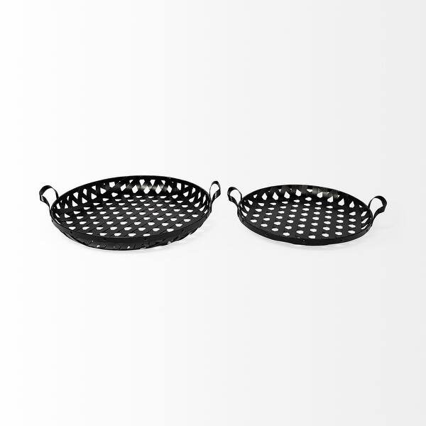 Set Of 2 Matte Black Metal With Interweaved Bottom Trays Set Of 2 Matte Black Metal With Interweaved Bottom Trays