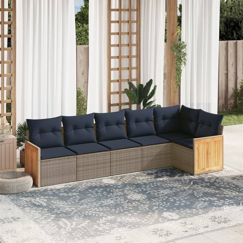 vidaXL 6/7 Piece Patio Sofa Set with Cushions Black/Gray Poly Rattan - 24.4 x 24.4 x 27.2 - Gray Without table