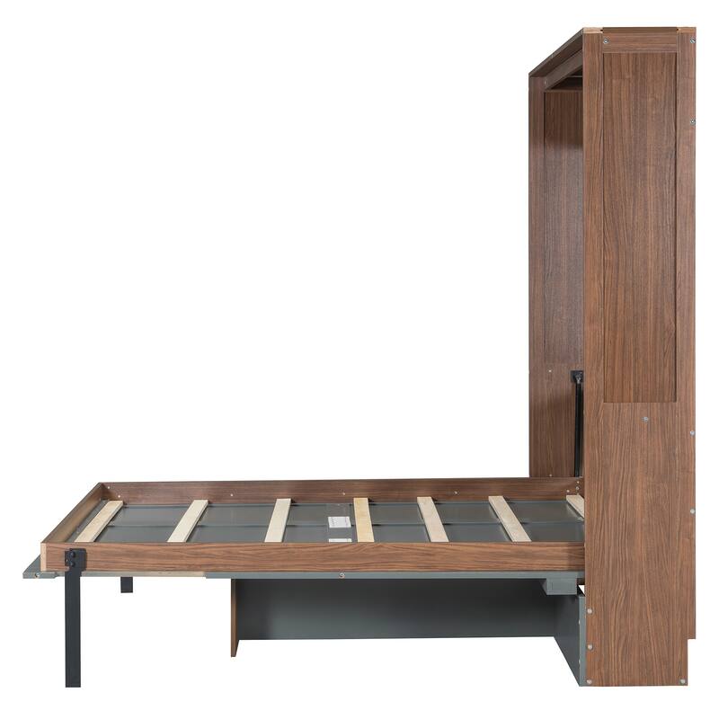 Space-Saving Full Size Murphy Bed with Foldable Desk in Walnut & Gray