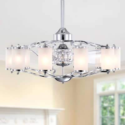Vasilica 29 Inch Modern Glass Shade Ceiling Fandelier with Remote - N/A