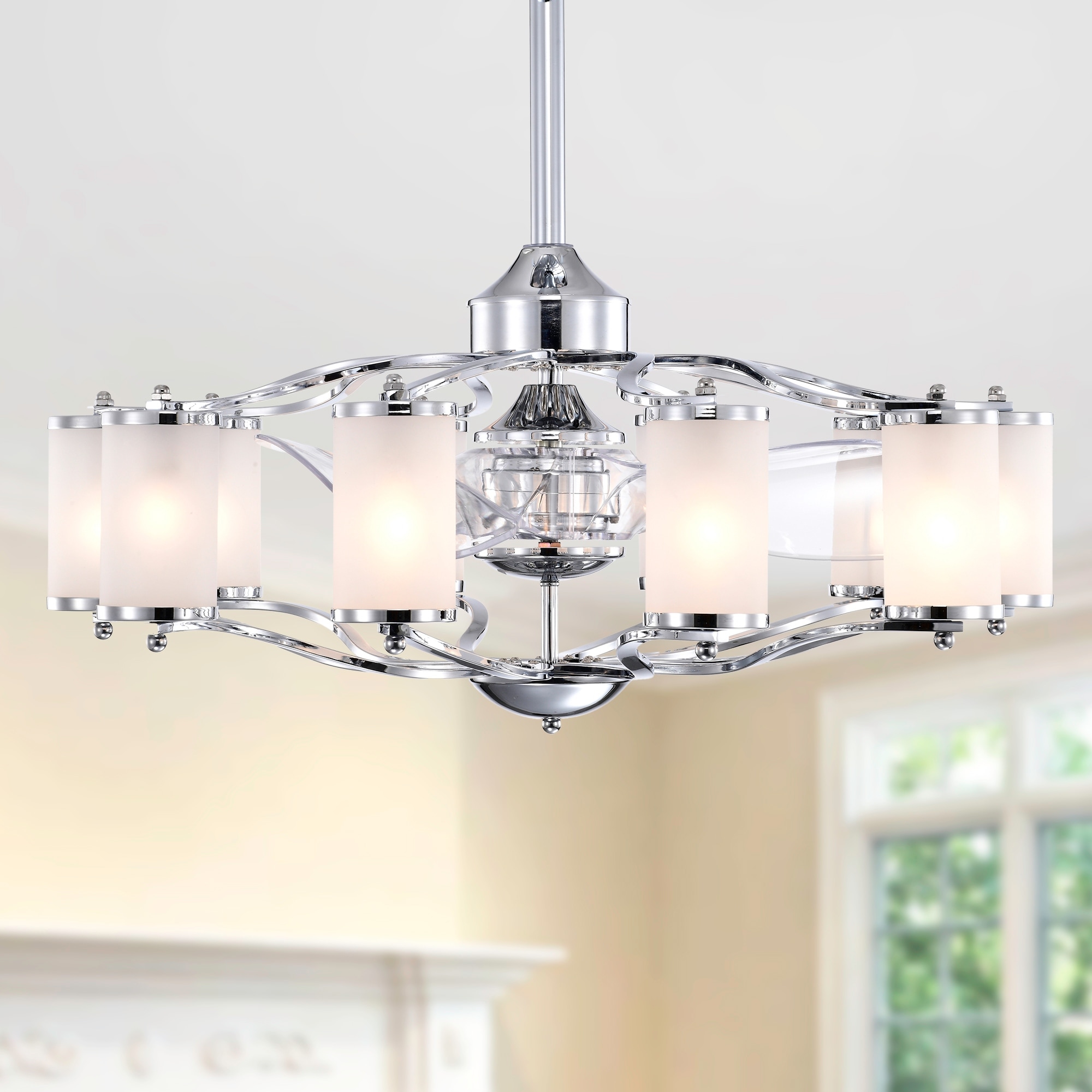 Warehouse of Tiffany Vasilica 29 Inch Modern Glass Shade Ceiling Fandelier with Remote