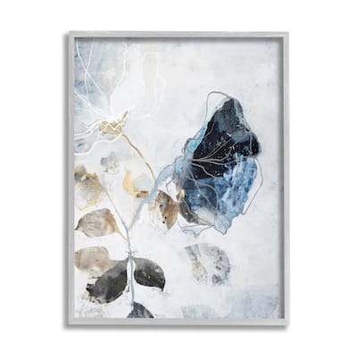 Stupell Wilting Flower Abstract Still Life Modern Blue Flower Framed Wall Art - Brown