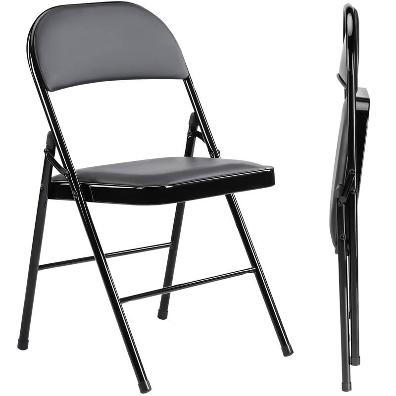2-Pack PU Leather Folding Chairs with Cushions - Black 2 Pack