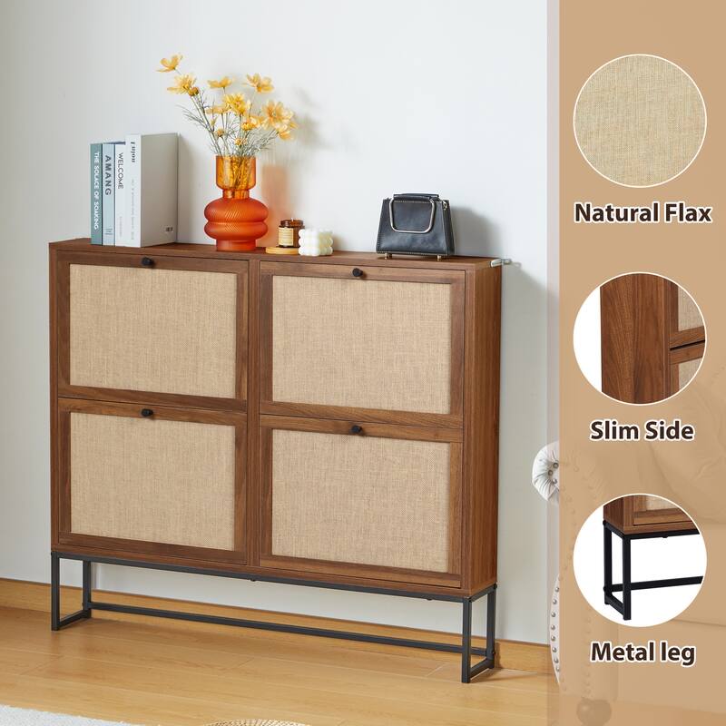 16 pairs Wooden Shoe Storage Cabinet with 4 Flip-up Drawer