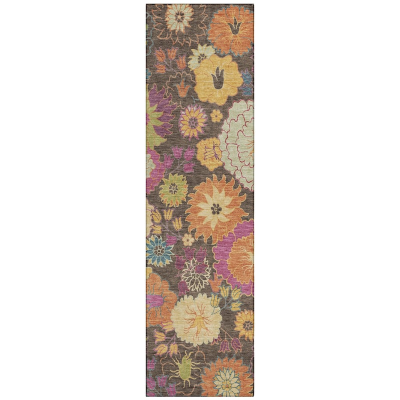 Machine Washable Indoor/ Outdoor Modern Floral Chantille Rug