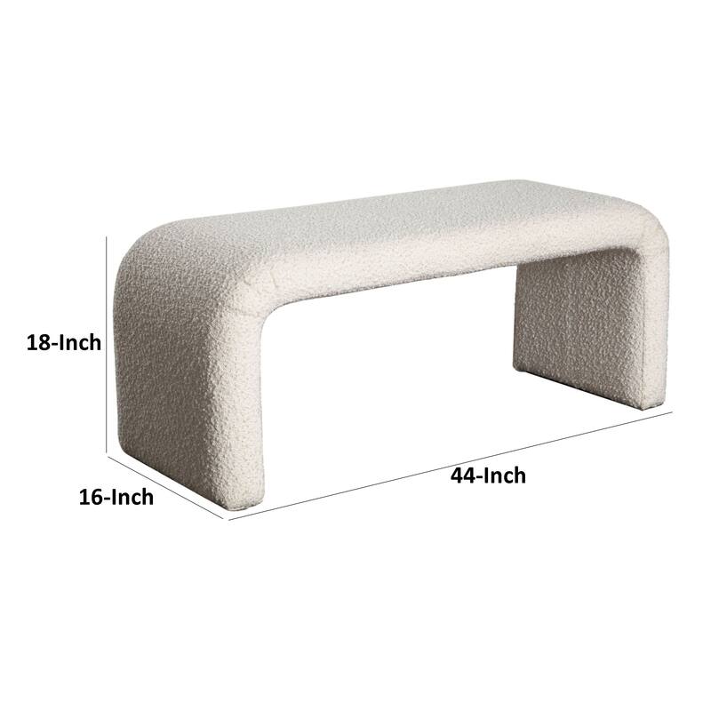 Accent Bench, C Shaped Design Ivory Boucle Upholstery, 44 Inch