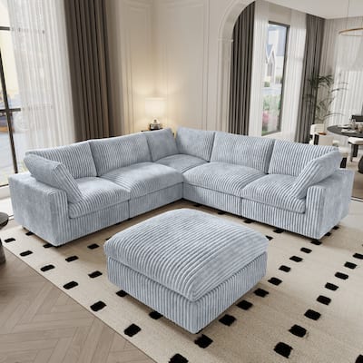 118" L Shaped Sectional Couch, Modular 5 Seat Comfy Modular Sofa with Ottoman