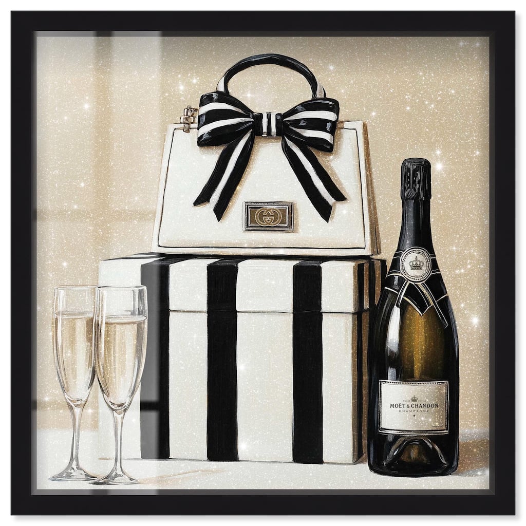 Black and White Striped Glam Shadowbox by Art Remedy