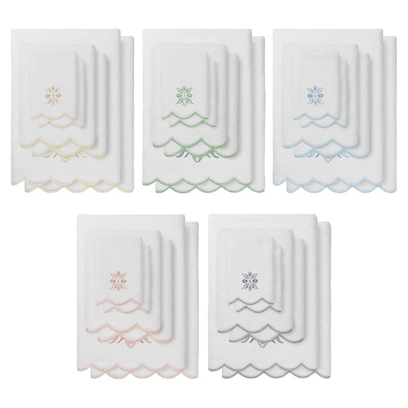 Authentic Hotel and Spa 100% Turkish Cotton FLOWER CREST Scallop Towel Collection