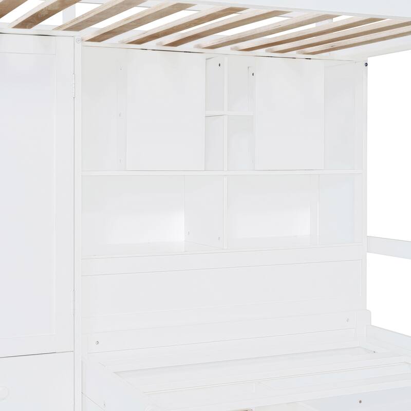 Twin Bunk Bed with Wardrobe, 6 Drawers Hydraulic Storage and MDF+LVL, 600lb Capacity, Space-Saving Design