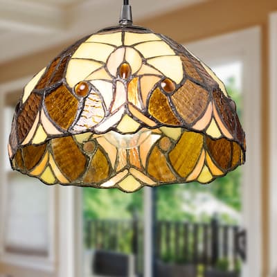 Halston River of Goods Stained Glass and Metal 10-Inch Pendant Light with Adjustable Hanging Cord - 10" x 10" x 72.5"