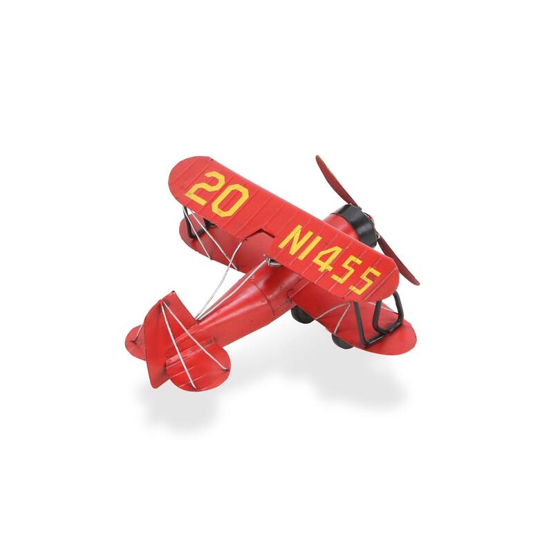 HomeRoots 5" Red and Black Metal Hand Painted 1933 G5 Bi Plane Model Airplane - 10' X '5' X '9