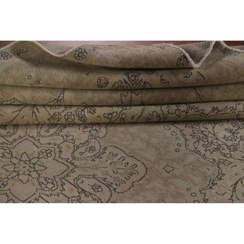 Hand Knotted Oriental 100% Wool Carpet Traditional Floral Beige & Ivories Tabriz Area Rug - 12' 9'' X 9' 10''