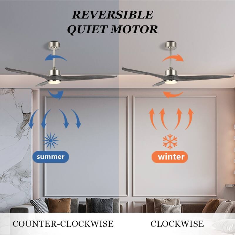 WINGBO 60 Inch DC Ceiling Fan with Lights and Remote Control, 3 Reversible Carved Wood Blades, 6-Speed Noiseless DC Motor