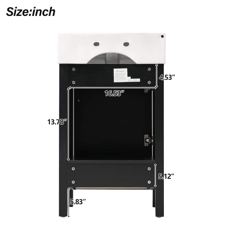 20.28" Black Modern Bathroom Vanity with Ceramic Sink, Solid Wood Frame, and Drawer - Ideal for Small Bathrooms.