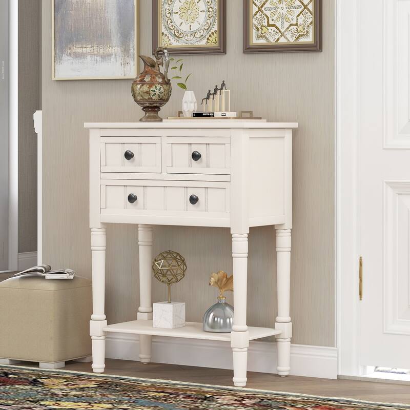 Narrow Console Table, Slim Sofa Table with Three Storage Drawers and Bottom Shelf
